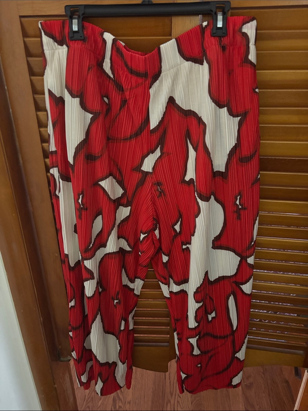 Nine West Red and White Abstract Wide-Leg Pants